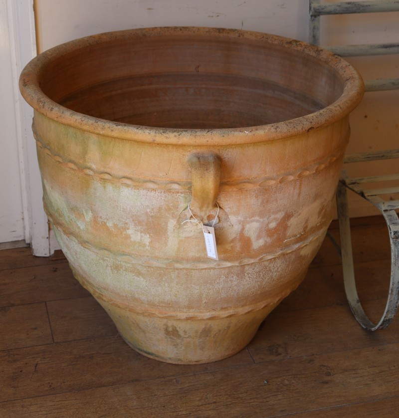 Pots and Pithoi Ltd. A pair of large circular terracotta rebachia (loop handle), diameter 78cm